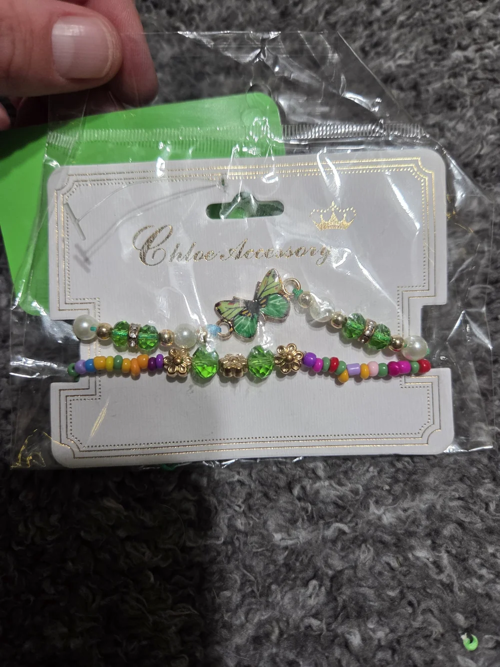 Green Butterfly Beaded Bracelet Set